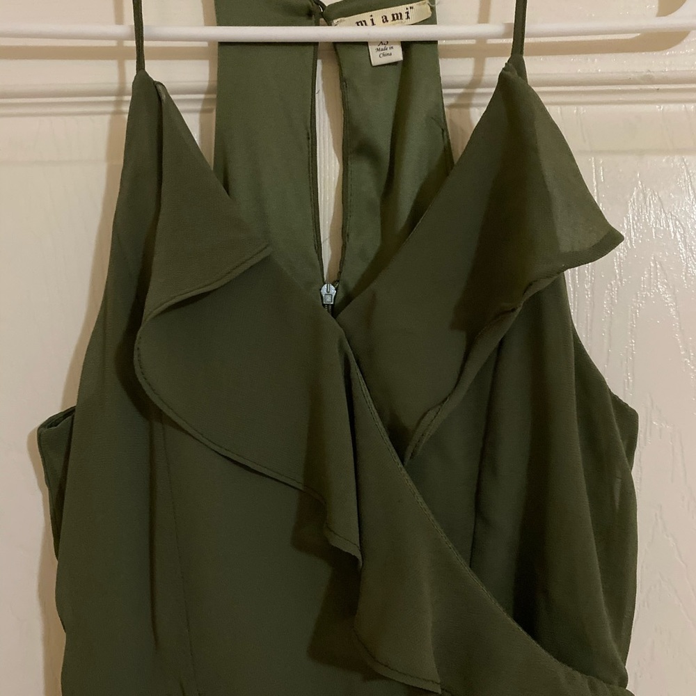 Olive Green Ruffle Dress - Picture 4 of 5